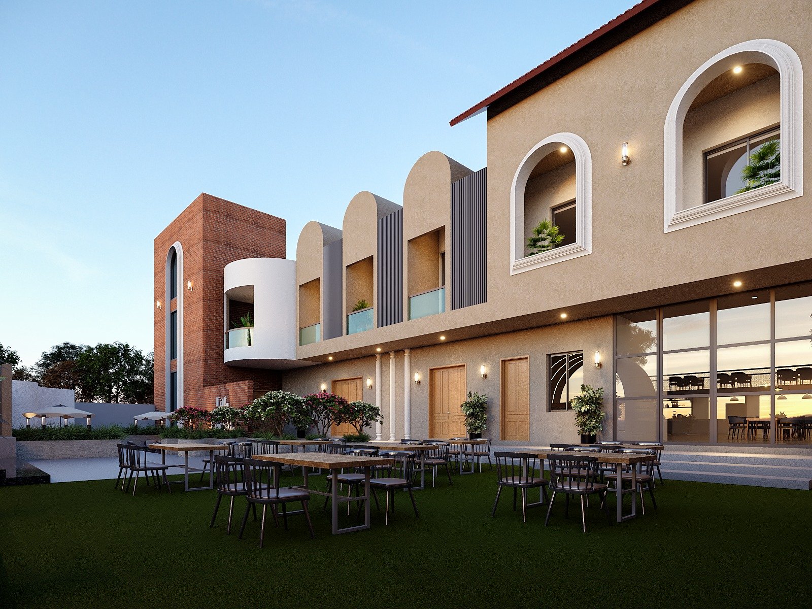 Authentic Indian thali with multiple bowls containing curries, rice, breads and condiments arranged on round metal tray