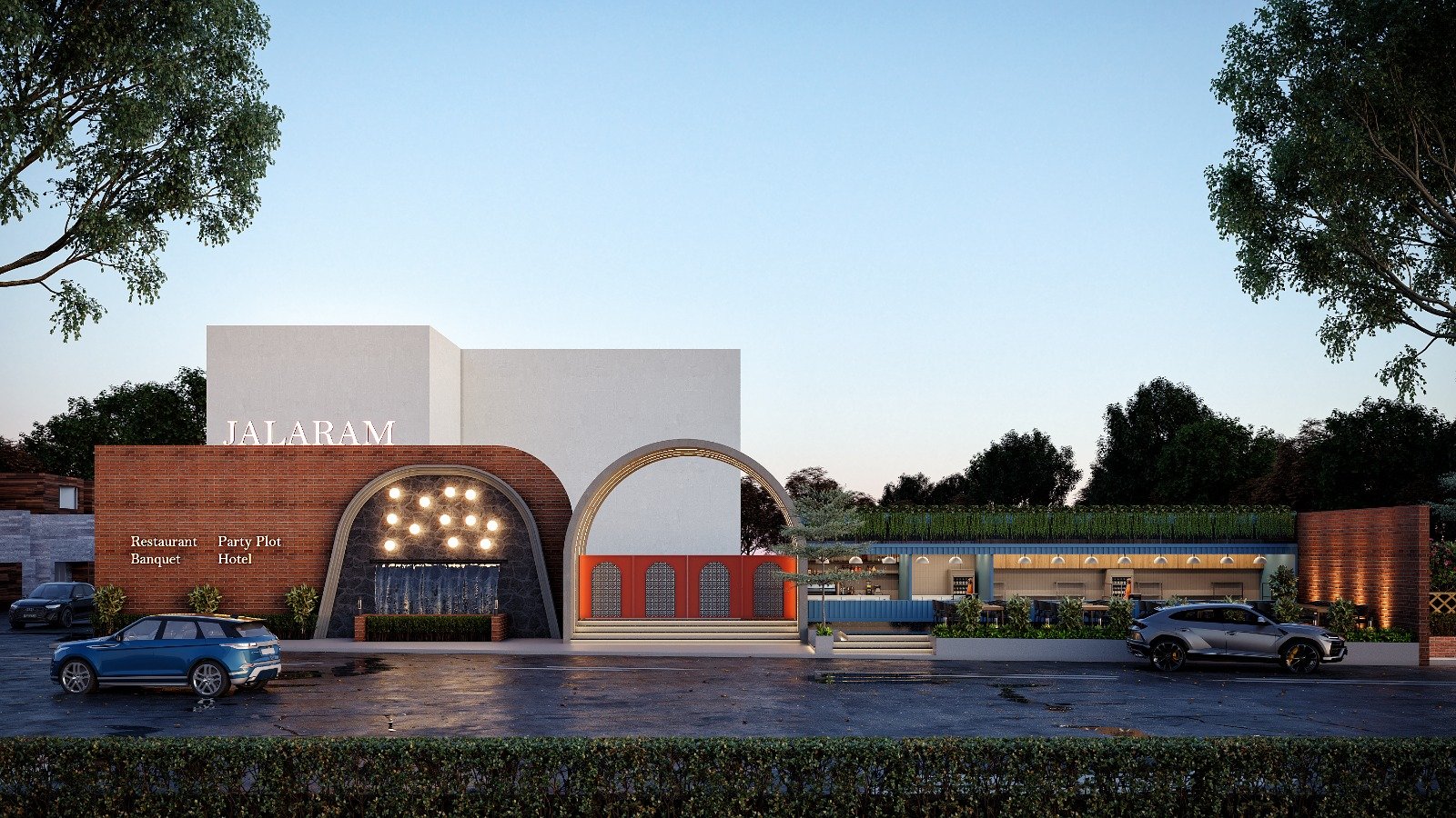 Elegant restaurant interior with warm lighting showcasing Indian decor elements and table settings